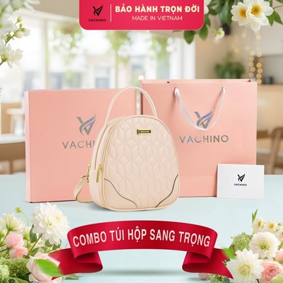 COMBO Hộp quà (Balo da nữ thời trang VACHINO-BG013 + Hộp + Túi Giấy + Túi rút đựng sản phẩm + Thiệp viết lời chúc)