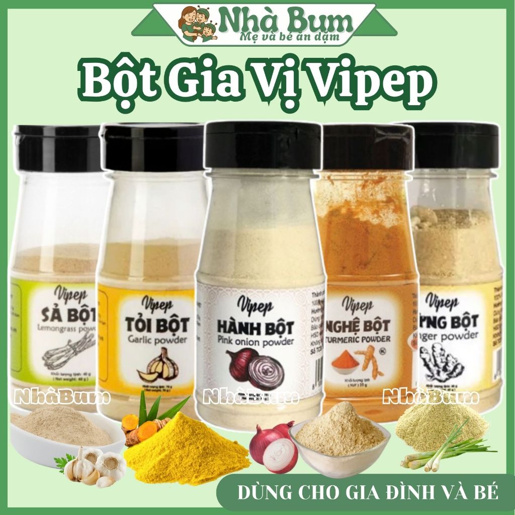 Gia vị Vipep Bột hành tỏi quế nghệ cà ri sả gừng ớt cari cho bé/gia đình