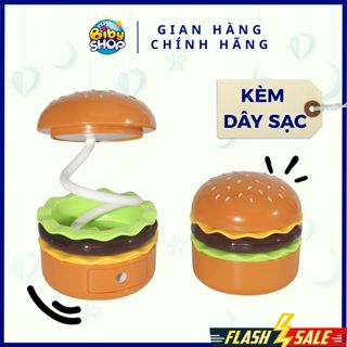  ĐÈN HỌC LED HAMBURGER Mini Xoay 360 độ Sạc Điện Đèn Để Bàn Kèm Dây Sạc Decor bàn học Đèn ngủ 