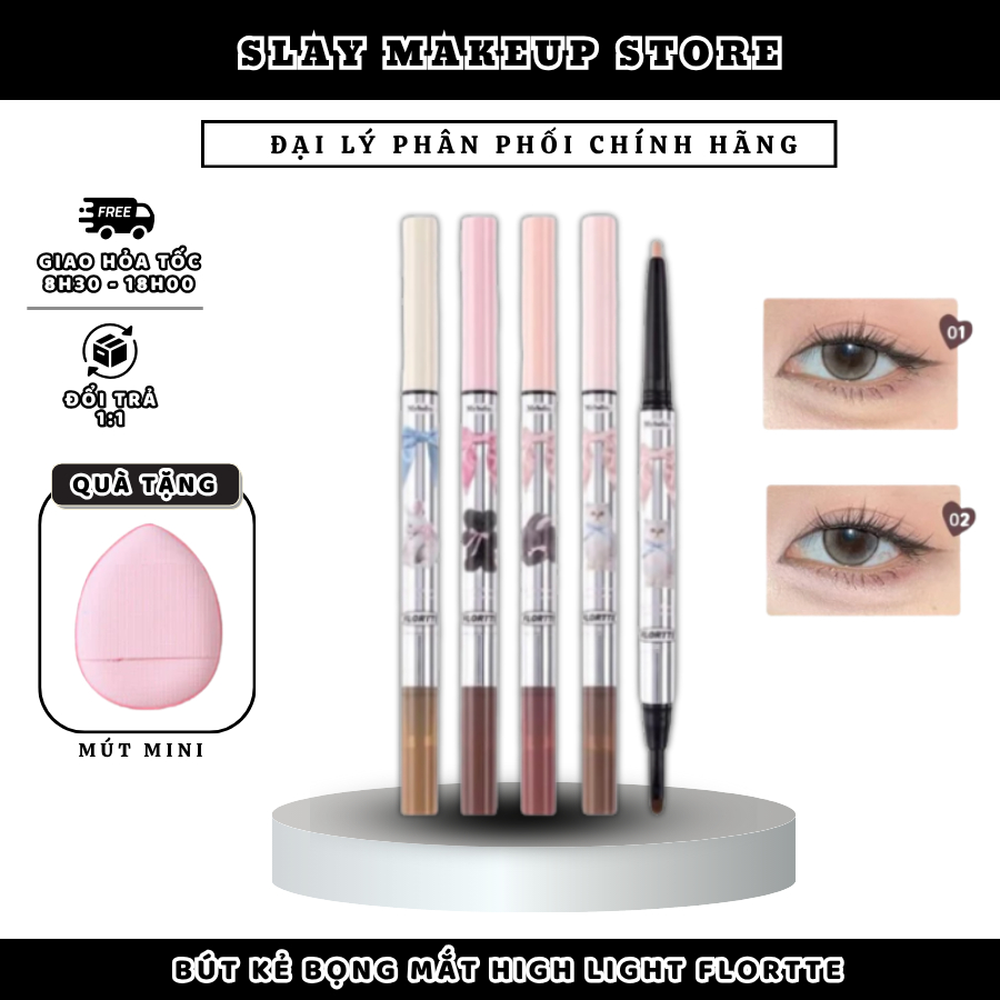 FLORTTE Bút Kẻ Bọng Mắt 2 Đầu Tạo Khối Highlight Tự Nhiên Peng Peng Princess