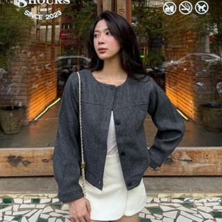 Áo Khoác Dạ Nữ Dáng Croptop Cổ Tròn chi Tiết Xếp Li Bo Tay Mùa Thu Đông Kimee - KA673