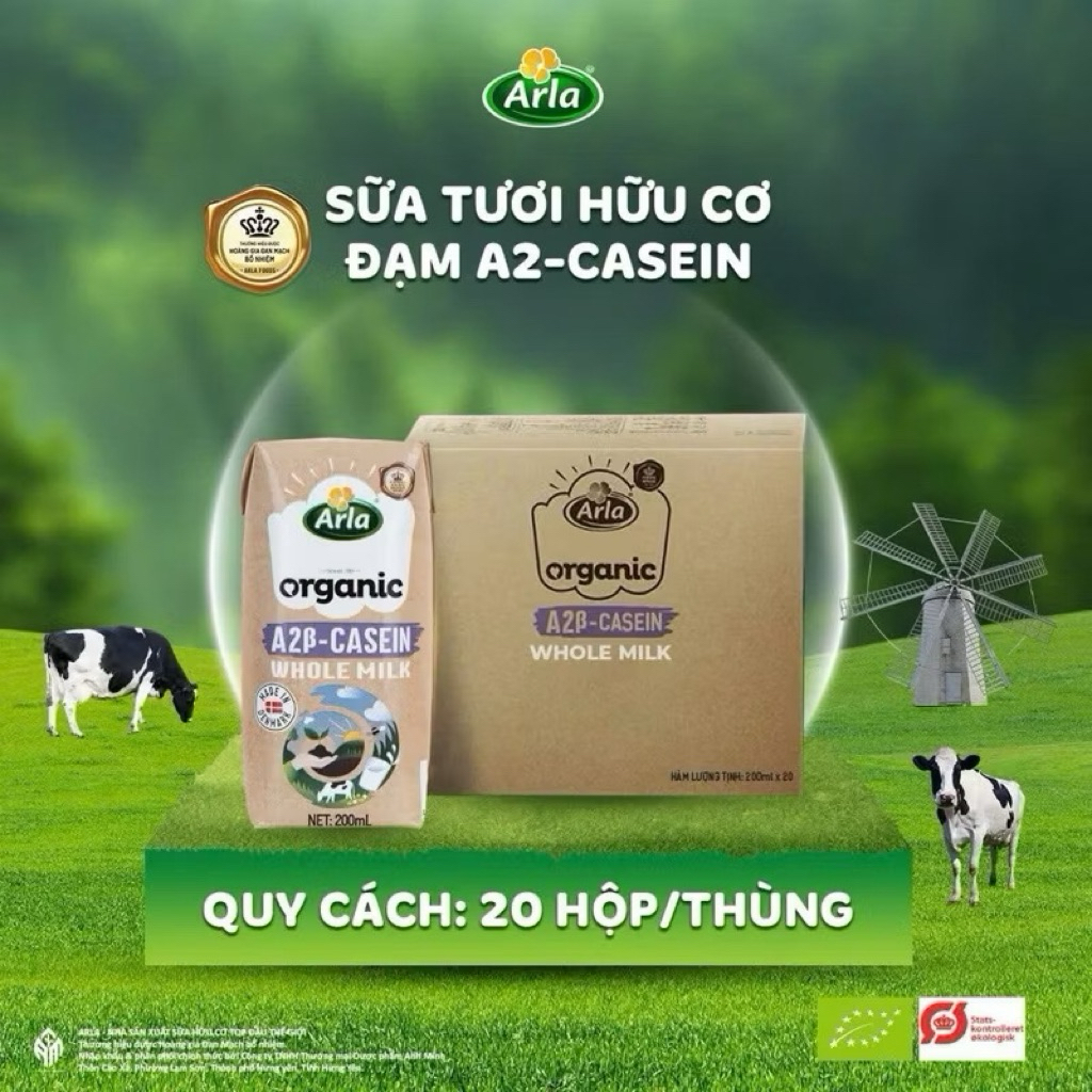 combo 5 hộp Sữa Tươi Hữu Cơ Arla Organic A2 Beta Casein Hỗ Trợ Tiêu Hóa 100% Bò A2 Thuần Chủng