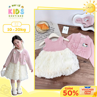   A117  Váy công chúa bé gái đồ bộ bé gái thu đông dài tay váy tầng công chúa phối áo cardigan len Hàn mềm mịn đi chơi 