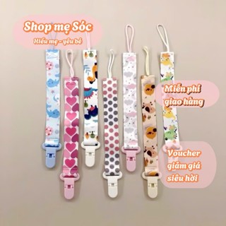 Dây đeo ti giả, gặm nướu bằng vải cotton hoạ tiết, kẹp nhựa ABS an toàn cho bé