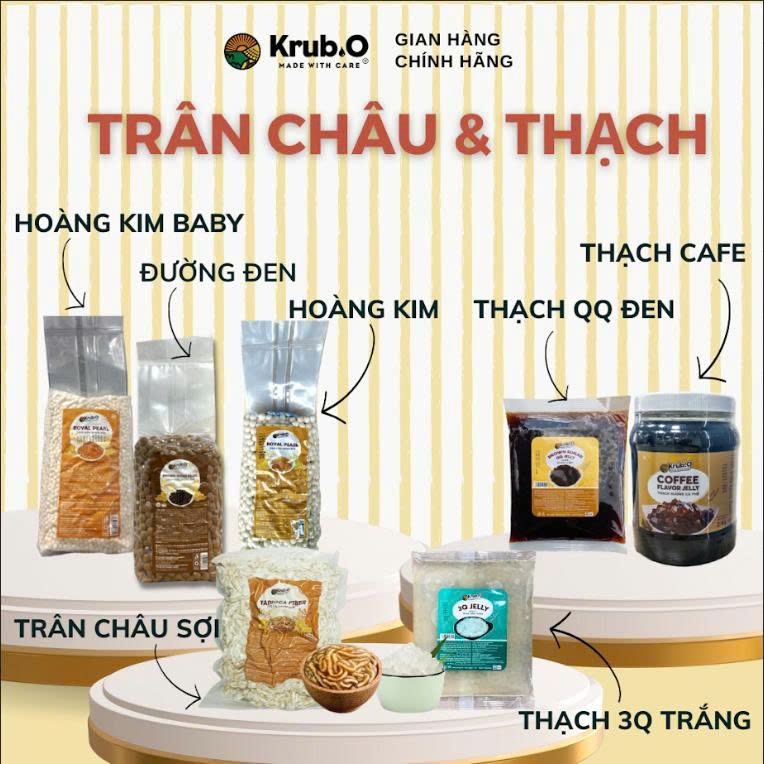 [Chính hãng] Thạch 3Q trắng - Thạch 3Q đường đen - Thạch cafe Krub.O - Thạch Quế Hoa, thùng 10 gói