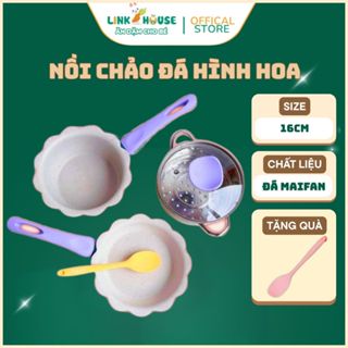 Bộ Nồi Chảo Đá Hoa OKBY 16cm Men Đá Chống Dính Kèm Xửng Hấp Nấu Đồ Ăn Dặm Cho Bé Tặng Thìa Silicon