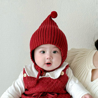  Mũ len mềm buộc dây cho bé 3-24 tháng hình chóp gắn bông xinh xắn cho bé phong cách hàn quốc M04  
