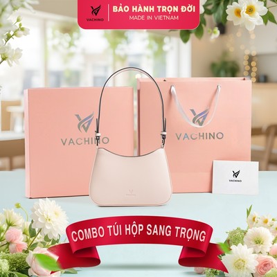 COMBO Hộp quà (Túi xách đeo chéo da nữ VACHINO-TX043 + Hộp + Túi Giấy + Túi rút đựng sản phẩm + Thiệp viết lời chúc)