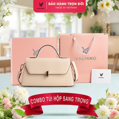 COMBO Hộp quà (Túi xách đeo chéo da nữ VACHINO-TX063 + Hộp + Túi Giấy + Túi rút đựng sản phẩm + Thiệp viết lời chúc)