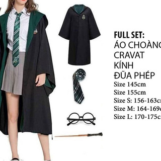 Full set hóa trang Harry Porter (áo choàng, kính, cavat, đũa)