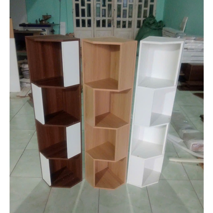 Kệ góc tường, Kệ gỗ đa năng góc cong, Kệ Góc Trang Trí, Mẫu Mới 4 Tầng, Gỗ MDF Phủ Melamine