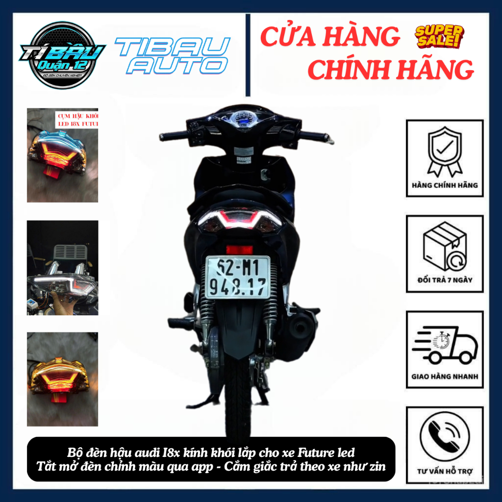 Bộ đèn hậu audi I8x kính khói lắp cho xe Future led - Tắt mở đèn chỉnh màu qua app - Cắm giắc trả th