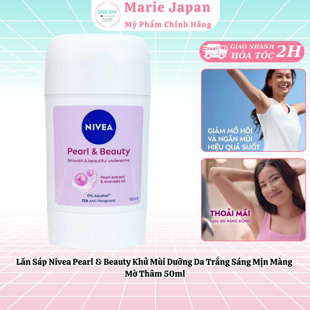 Lăn Sáp Nivea Pearl & Beauty Khử Mùi Dưỡng Da Trắng Sáng Mịn Màng Mờ Thâm 50ml