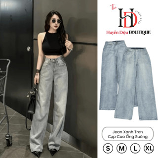 Quần Jean Nữ Ống Rộng Bigsize S-XL Xanh Trơn Cạp Cao Suông Ôm Eo Hack Dáng HD5515 - HD Boutique