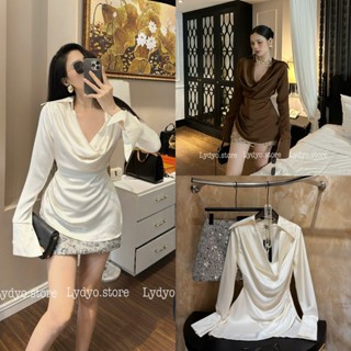  Set váy đầm cổ đổ áo lụa đổ chữ V phi bóng thiết kế cao cấp dự tiệc cưới sự kiện sang chảnh chân váy bling bling 