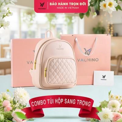 COMBO Hộp quà (Balo da nữ thời trang VACHINO-BG012 + Hộp + Túi Giấy + Túi rút đựng sản phẩm + Thiệp viết lời chúc)
