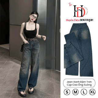 Quần Jean Nữ Ống Suông Basic Màu Đậm Cạp Cao Ôm Eo Dáng Dài 103cm Dễ Phối Đồ - HD Boutique