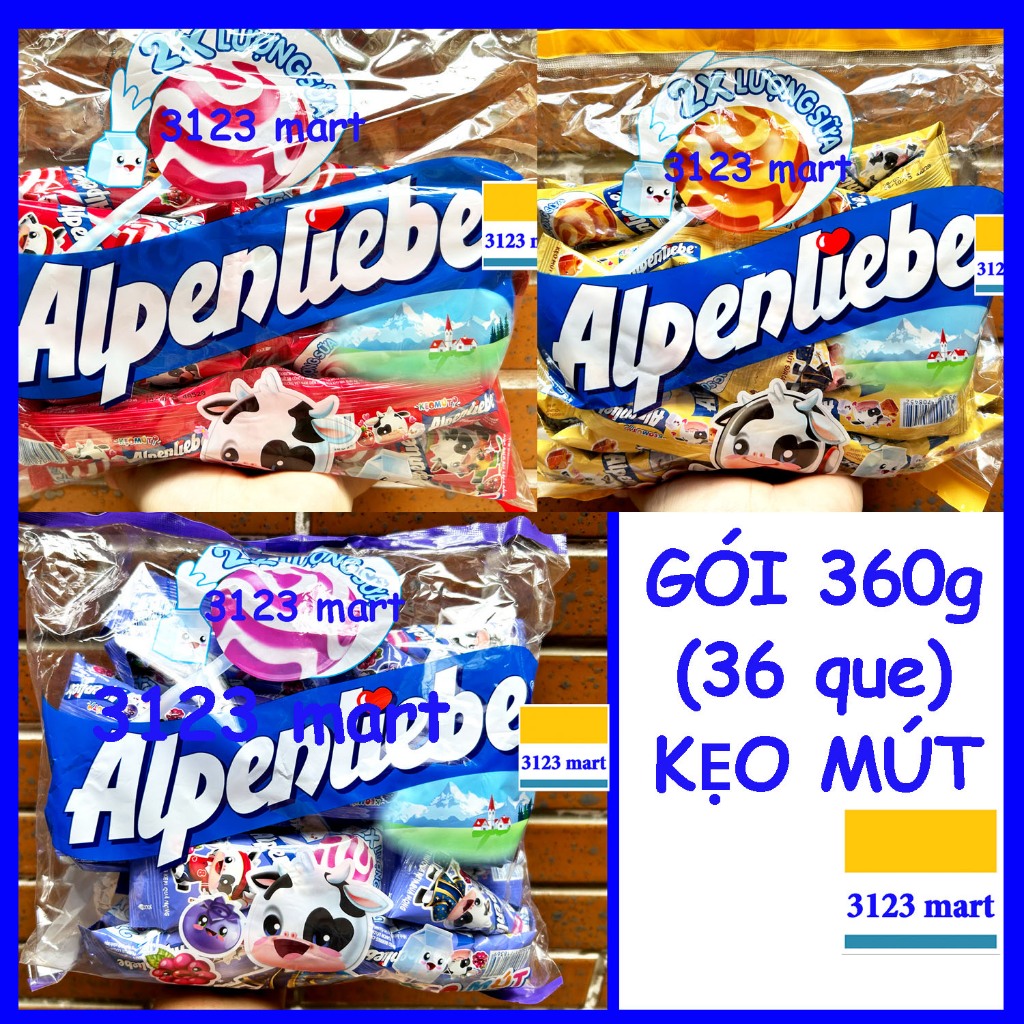   SỈ từ 2,3,5 gói   Gói 36 que  Kẹo mút Alpenliebe dâu kem caramen trà sữa kem quả mọng 