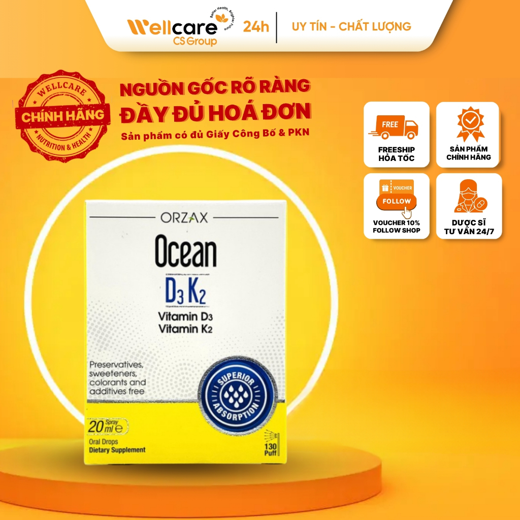 Ocean D3K2 xịt Chai 20ml [Thổ Nhĩ Kỳ] Bổ sung vitamin D3K2 giúp xương răng chắc khỏe cho trẻ em và n