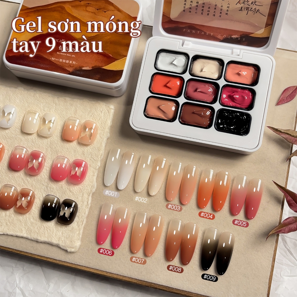 JILLRADIA Bộ sơn móng tay gel đen trắng mới gồm 9 màu có thể dùng để nhuộm màu chuyển sắc và thích hợp để làm móng tay