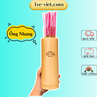 Ống đựng nhang bằng tre khắc hoa sen - Ống tre cắm nhang đẹp
