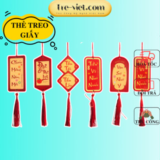 Dây Treo trang trí Tết - Thẻ giấy treo đào mai , Liễn treo cây kèm dây treo tua rua - Phụ kiện trang trí Tết
