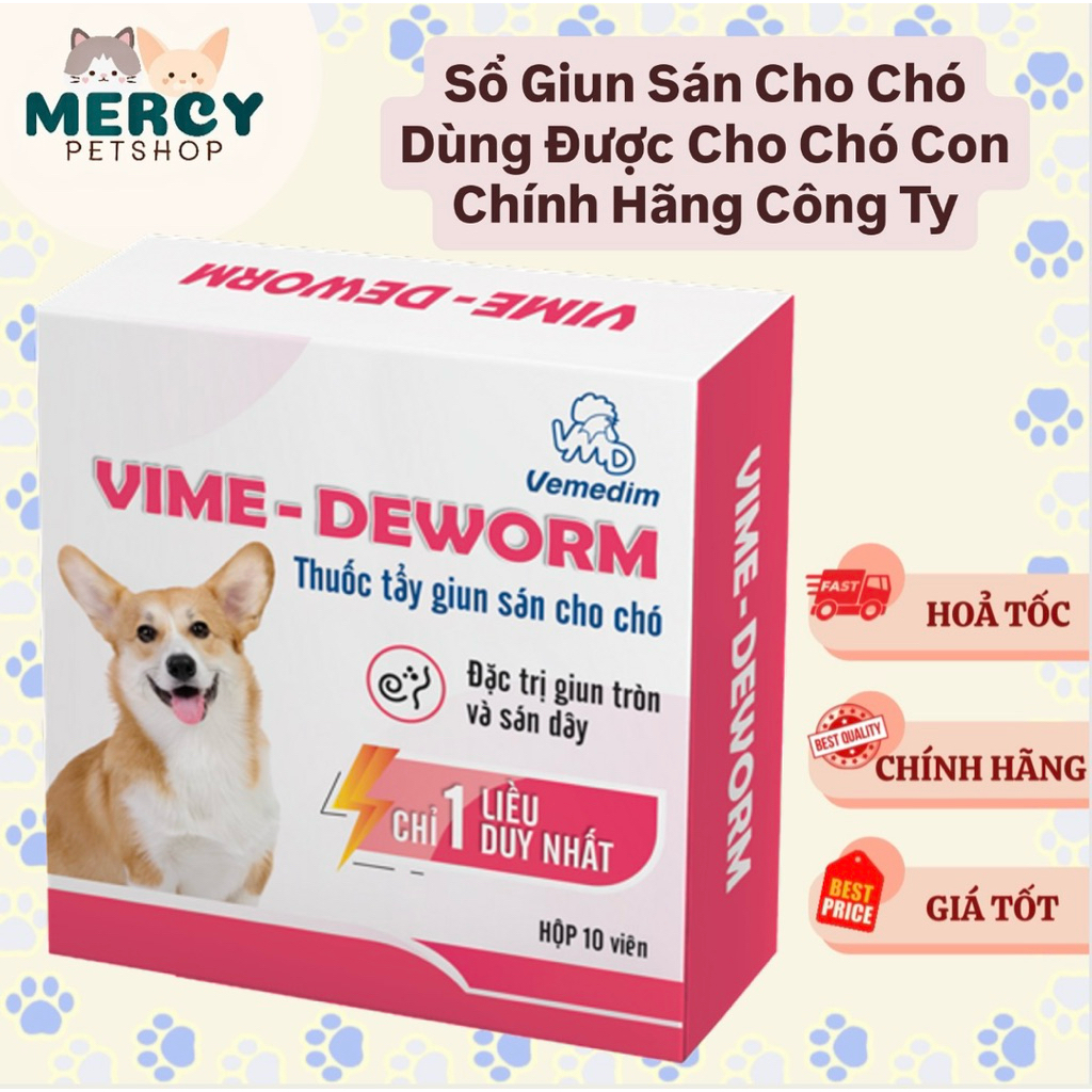 Chính Hãng Công Ty - Viên Sổ Giun Cho Chó Vime Deworm Sạch Giun Sán Hiệu Quả Cao