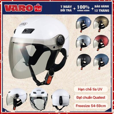 Mũ bảo hiểm nửa đầu có kính Varo A31 Trơn - Chính hãng - Bảo hành 1 năm