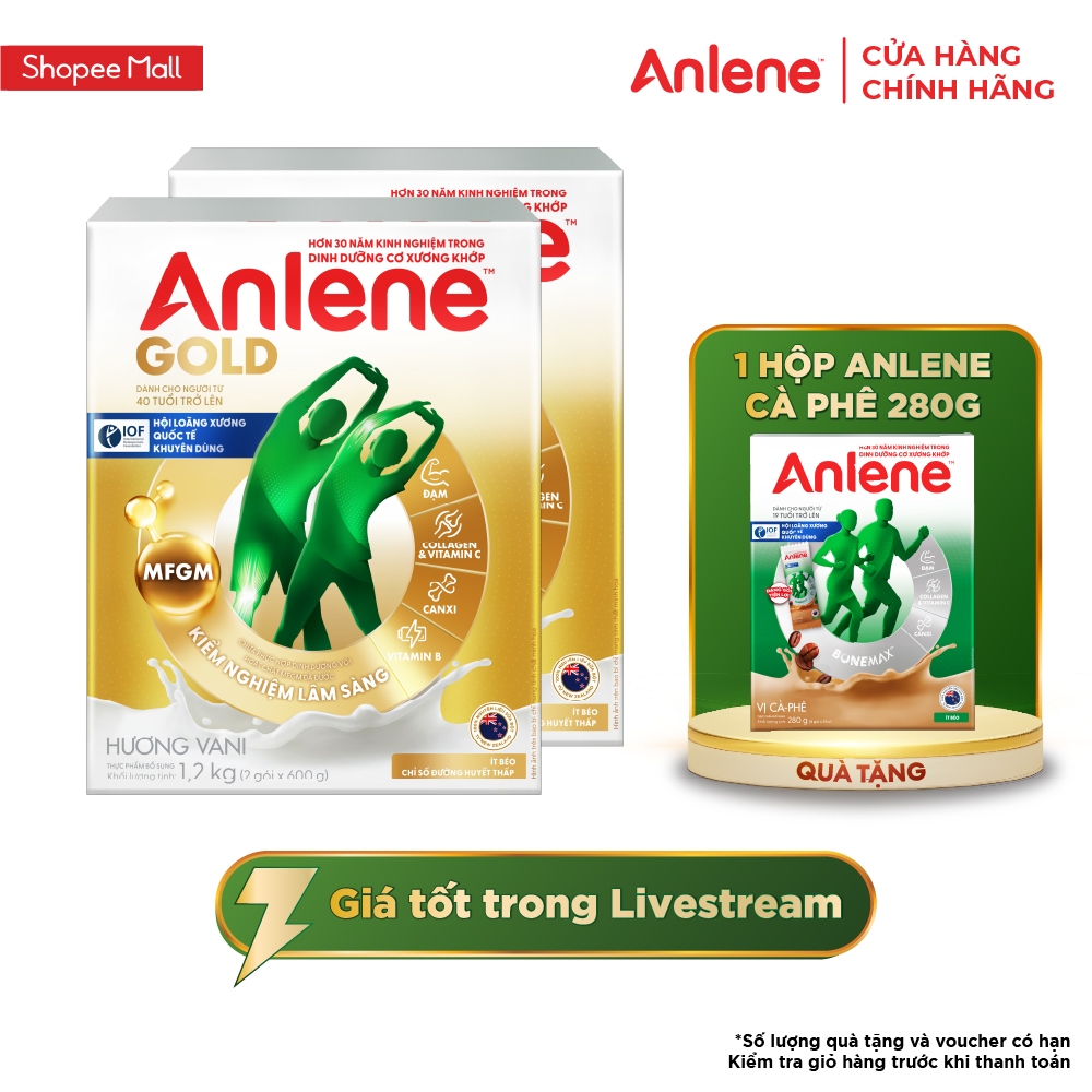 [KOL] Combo 2 hộp sữa bột Anlene Gold hương vani hộp 1.2kg/lon