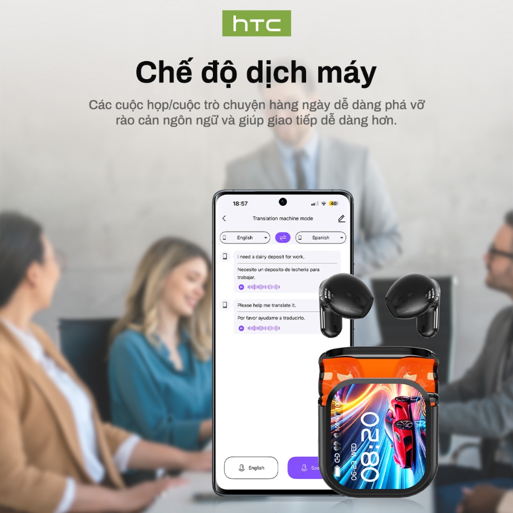 HTC NE20 Tai Nghe Phiên Dịch Tai nghe không dây 134 bản dịch ngôn ngữ AI GPS chống thất lạc Màn hình màu LED | BigBuy360 - bigbuy360.vn