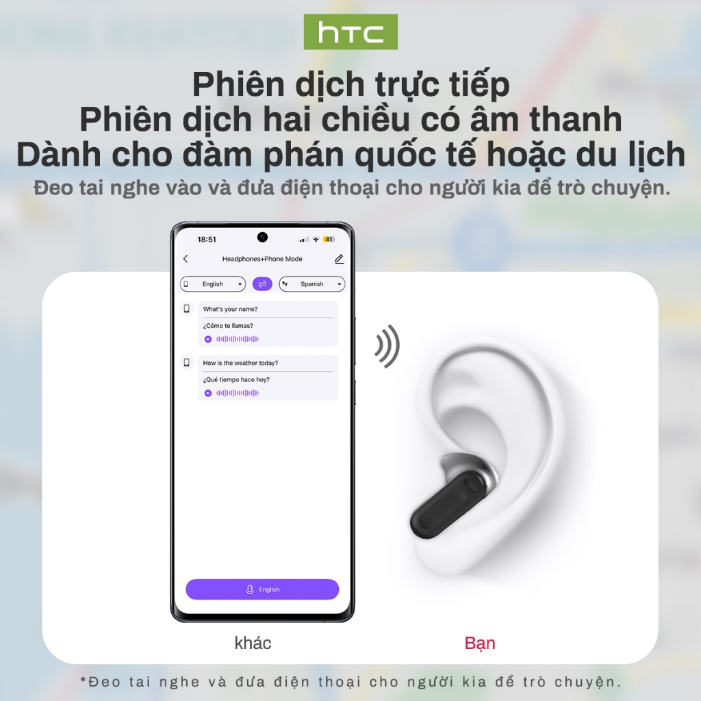HTC NE20 Tai Nghe Phiên Dịch Tai nghe không dây 134 bản dịch ngôn ngữ AI GPS chống thất lạc Màn hình màu LED | BigBuy360 - bigbuy360.vn