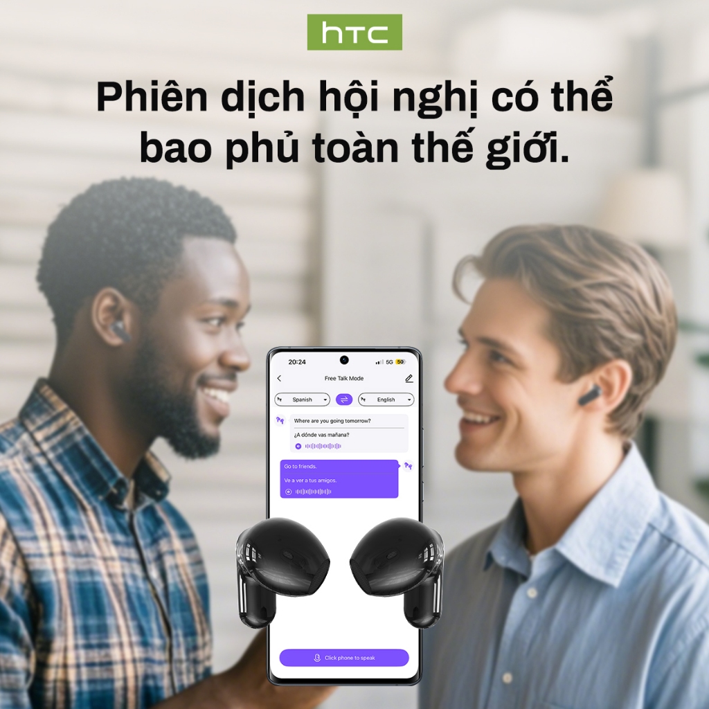 HTC NE20 Tai Nghe Phiên Dịch Tai nghe không dây 134 bản dịch ngôn ngữ AI GPS chống thất lạc Màn hình màu LED | BigBuy360 - bigbuy360.vn