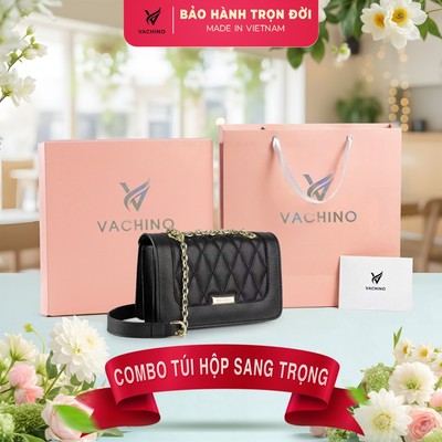 COMBO Hộp quà (Túi xách đeo chéo da nữ VACHINO-TX014 + Hộp + Túi Giấy + Túi rút đựng sản phẩm + Thiệp viết lời chúc)