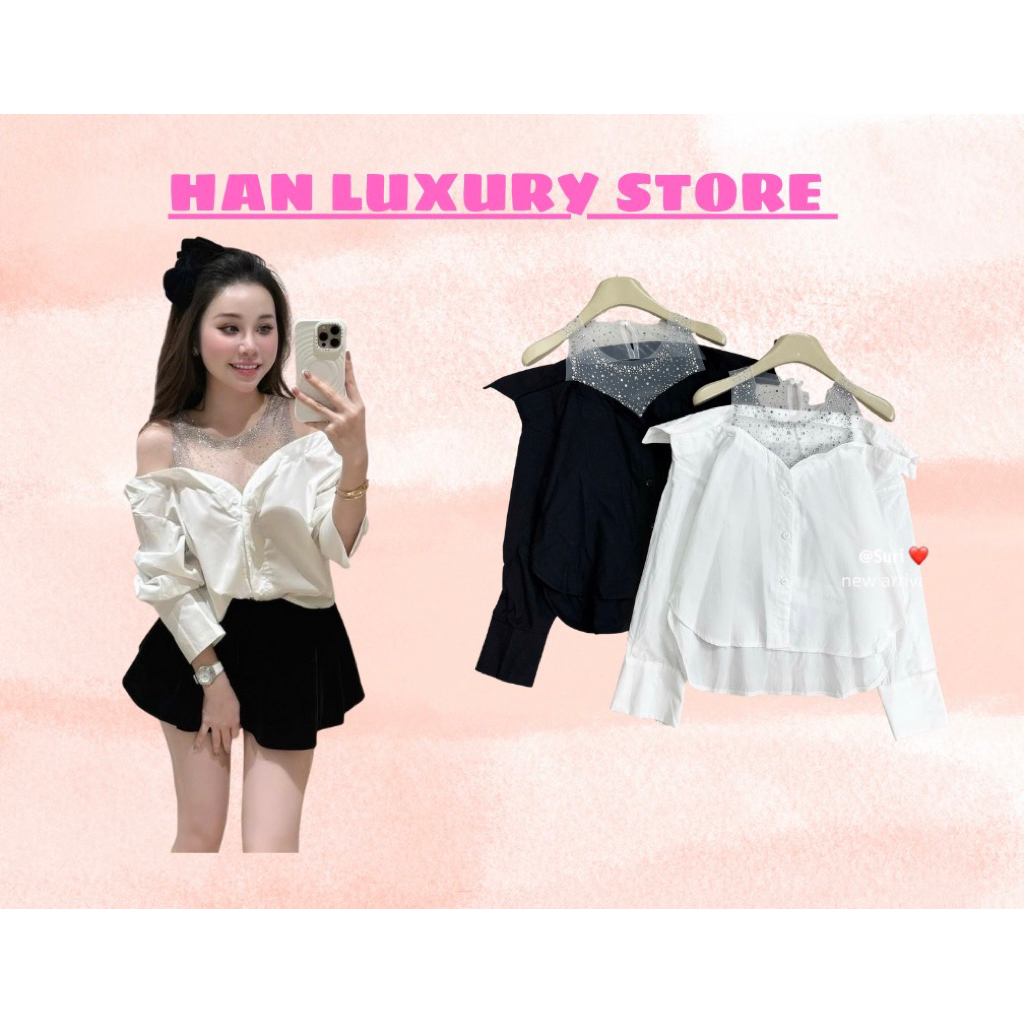 ÁO SƠ MI ĐÍNH ĐÁ TRỄ VAI LẤP LÁNH BLING BLING LÊN DÁNG CỰC SANG CHẢNH