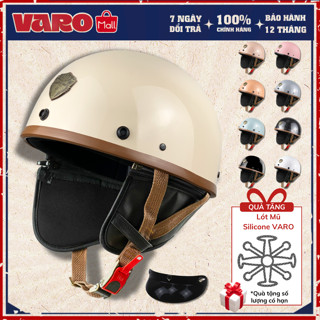 [QUÀ TẶNG MIỄN PHÍ] Mũ Bảo Hiểm 1/2 VARO PUG Version Harley có ốp da - Chính Hãng- Nón Bảo Hiểm Nữa Đầu Varo Nhiều Màu