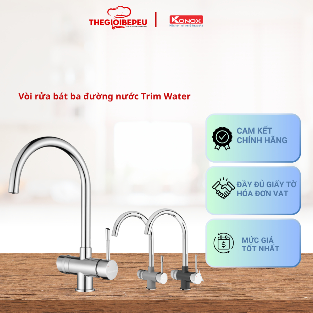 Vòi rửa bát ba đường nước Trim-Water Grey / Water Black / Water Chrome Konox chính hãng