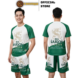  Bộ Đồ Thun Lạnh Nam In Chuyển Nhiệt Bia Saigon | Set Áo + Quần Short Mát Mịn Co Giãn 4 Chiều 