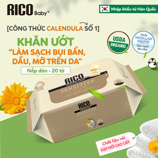 Combo 6 Khăn Giấy Ướt Mini RICO BABY Sensitive Thành Phần Thiên Nhiên Chống Nấm Kháng Viêm Cho Bé 20 Tờ Nội Địa Hàn