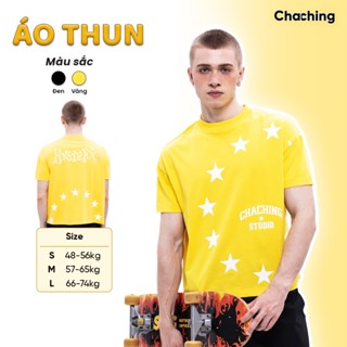 Áo Thun Unisex Họa Tiết Ngôi Sao Logo ChaChing In Nổi , Áo Phông Nam Nữ Form Boxy In Họa Tiết Chất Liệu Vải Cotton