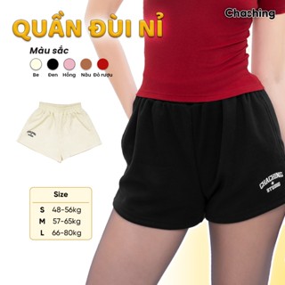 Quần Short Nỉ Nữ Ngắn Thêu Logo ChaChing, Quần Short  Nỉ Nữ 2 Da Form Ngắn Basic Chất Liệu Nỉ 2 Da Cao Cấp, Dày Dặn