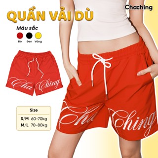 Quần Short Unisex Vải Dù Thêu Chỉ Nổi Logo ChaChing, Quần Đùi Dù Nam Nữ Form Suông Thoáng Mát, Phần Lưng Chun Co Giãn