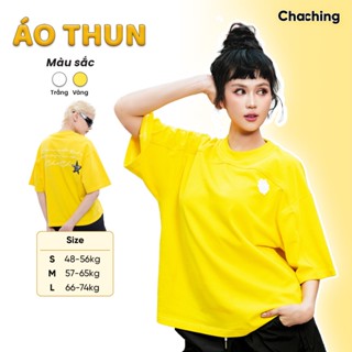 Áo thun Unisex Phối Patch Silicon Form Boxy ChaChing, Áo Phông Nam Nữ In Hoạ Tiết Ngôi Sao Kết Hợp Chữ Thêu ChaChing