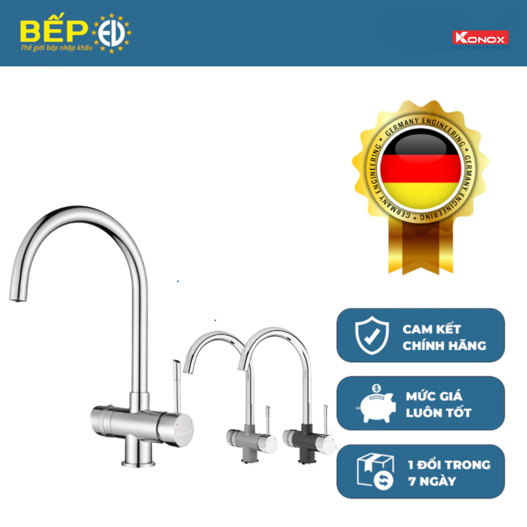 Vòi rửa bát ba đường nước Konox Trim-Water Grey / Water Black / Water Chrome