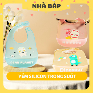 Yếm ăn dặm silicone trong suốt cho bé có máng hứng chống thấm, nhẹ 60g, dễ vệ sinh - Nhà Bắp Store