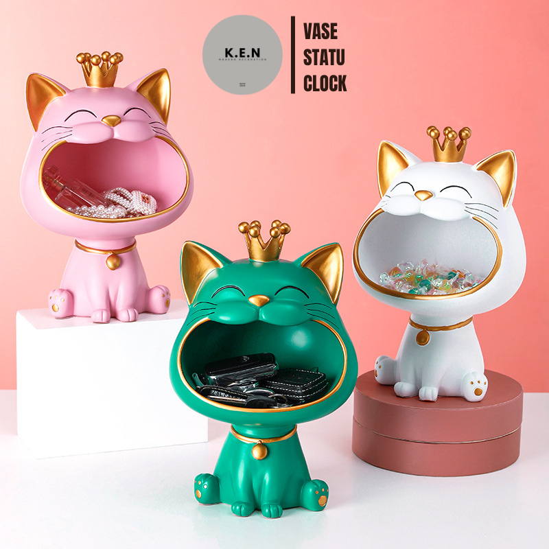 Khay đựng chìa khoá hình con mèo cute, decor đựng chìa khoá, cao 27cm, composite KENDECOR