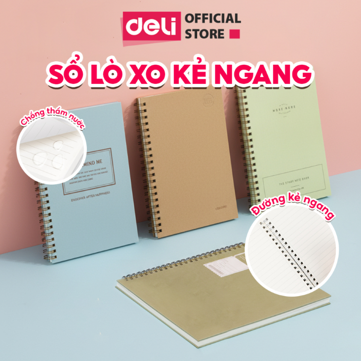 Sổ tay ghi chép A5 gáy xoắn 120 trang 60 tờ Deli - Kẻ ngang - Chất liệu chống lóa, bảo vệ mắt - Màu ngẫu nhiên