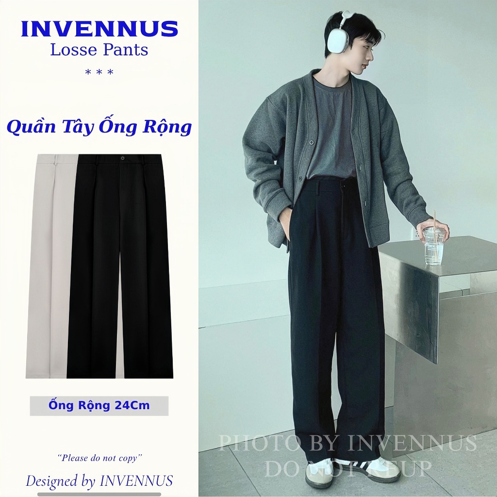 Quần dài nam Loose Pants INVENNUS, quần suông ống rộng chất liệu tuyết mưa cao cấp dày dặn [319]