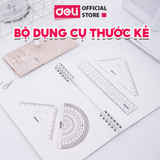  Bộ 4 dụng cụ eke học sinh Deli - 1 bộ eke thước kẻ đo góc tam giác vuông - Phù hợp với học sinh dân văn phòng 