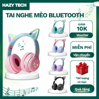 Tai Nghe Mèo Headphone Bluetooth Không Dây Chụp Tai Dễ Thương Phát Sáng Pin Trâu Dùng Chơi Game Học Online Chụp Hình