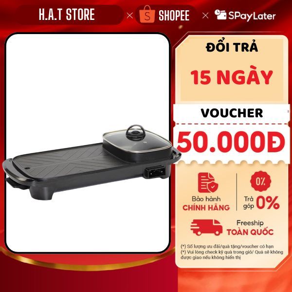 Bếp Lẩu Nướng Đa Năng 2 In 1 Cao Cấp Công Suất 1300W Chống Dính, Dễ Vệ Sinh